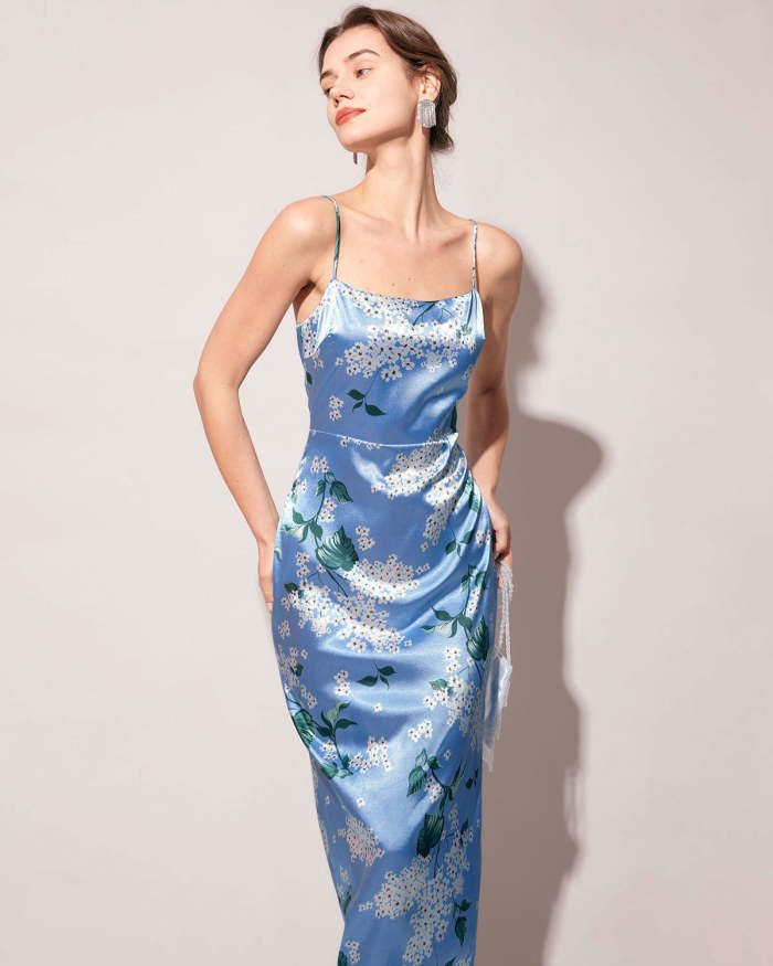 The Blue Floral Slit Maxi Dress