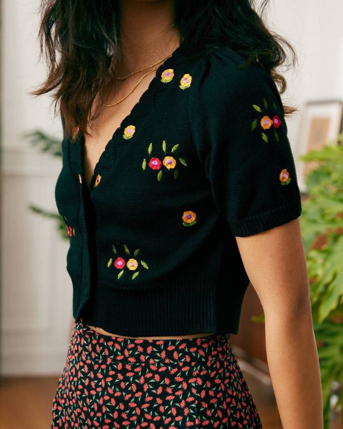 The Floral Embroidered Crop Tee