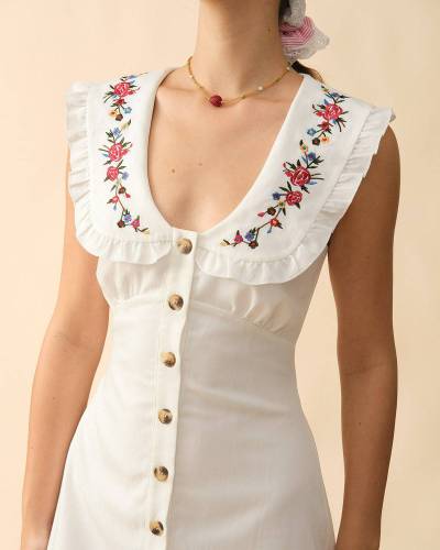 The Lapel Embroidered Single-Breasted Maxi Dress