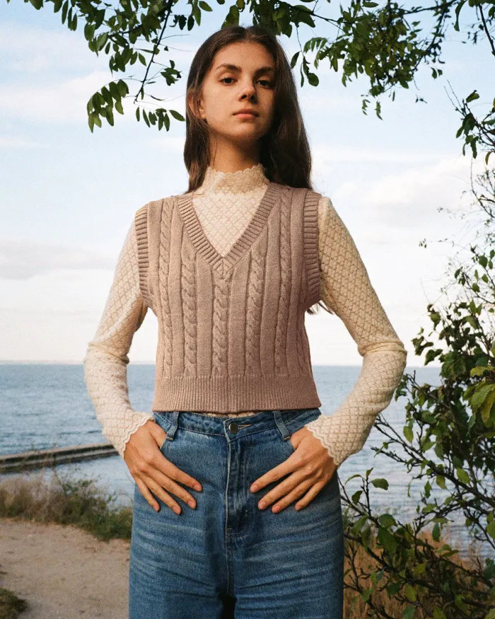 The Apricot Cable Knit V Neck Vest