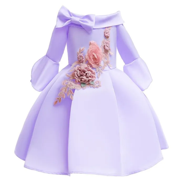 Pink Half Sleeve Princess Flower Girl Applique Skater Party Gown Dress