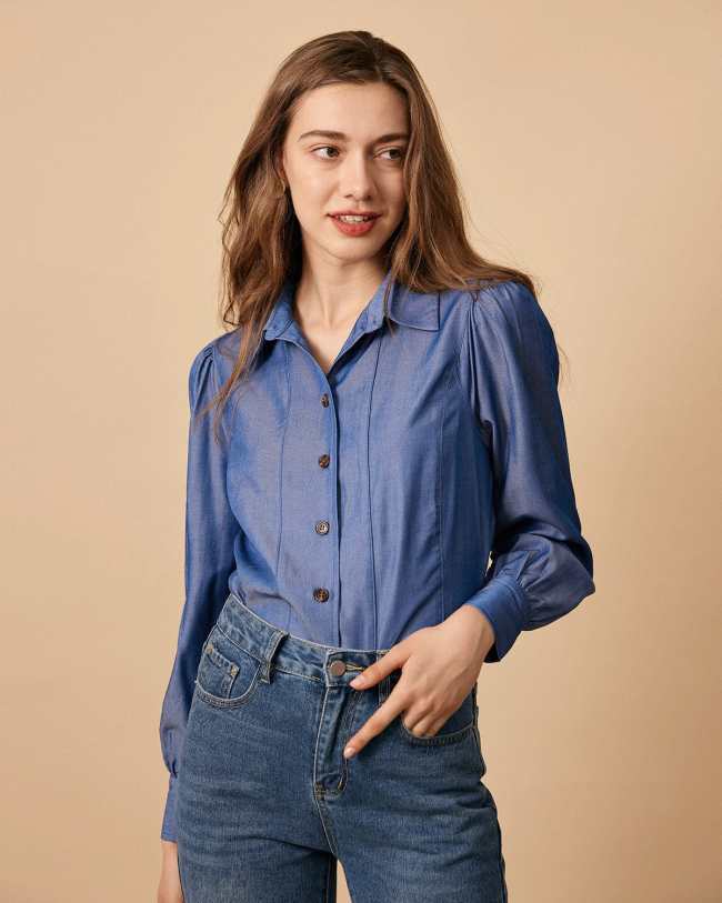 The Blue Collared Puff Sleeve Blouse