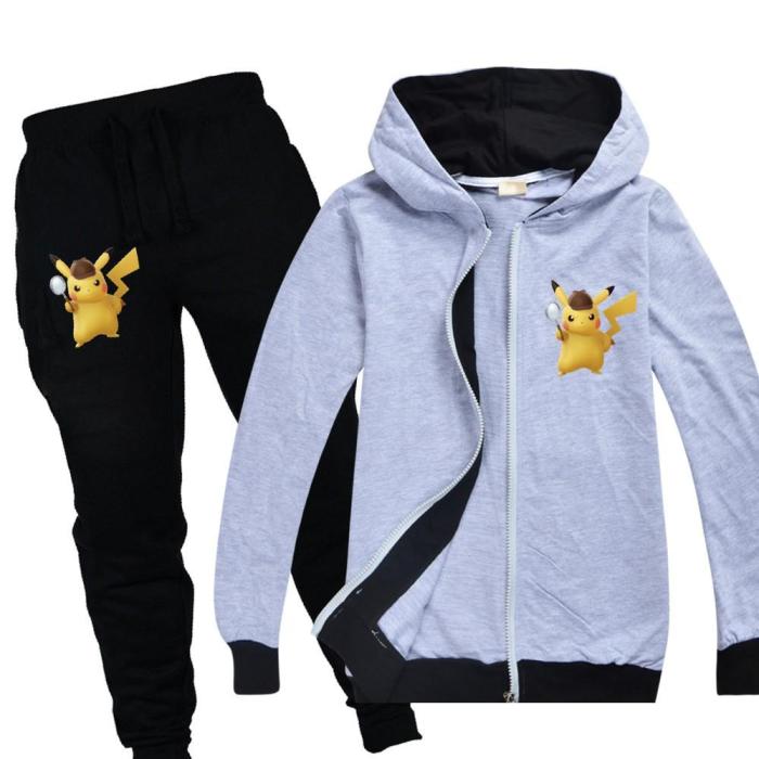Boys Pokemon Detective Pikachu Cotton Hoodie And Sweatpants Outfit Set