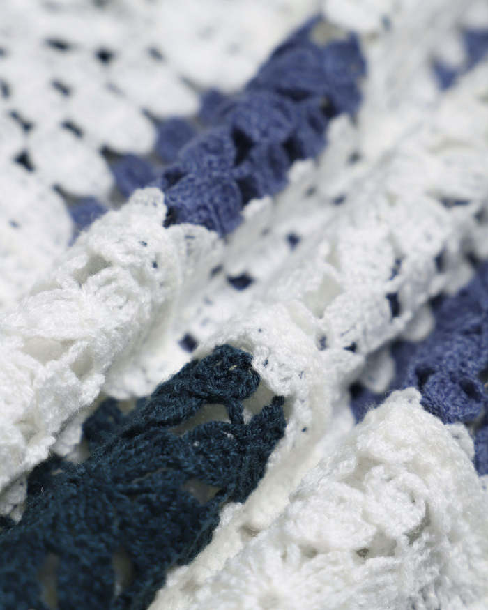 The Lapel Colorblock Short Sleeve Crochet Cardigan