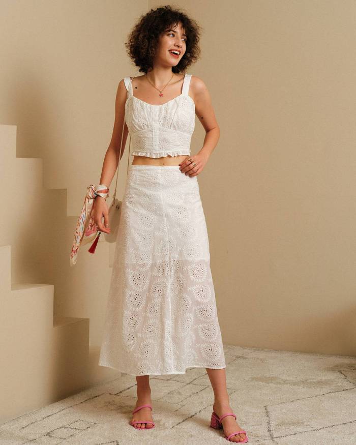The Solid Embroidered Skirt Set