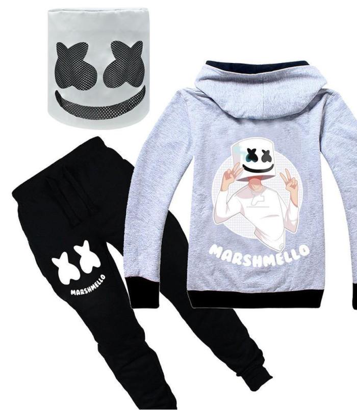 Girls Boys Grey Dj Marshmello Kids Tracksuit Halloween Cosplay Costume