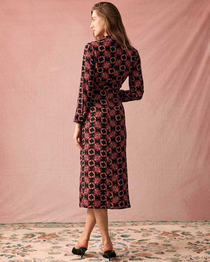 The Lapel Floral Long Sleeve Maxi Dress
