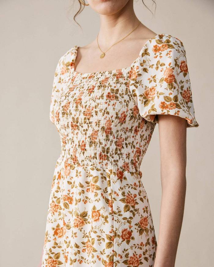 The Vintage Smocked Split Floral Dress