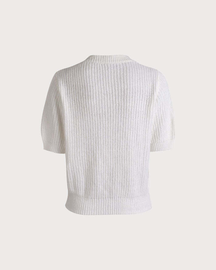 The Round Neck Short Puff Sleeve Sweater