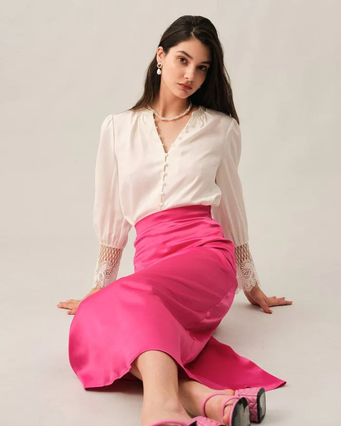 The Solid Lace Cuff Spliced Blouse
