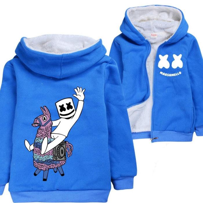 Dj Marshmello On Llama Print Boys Fleece Lined Zip Up Hoodie