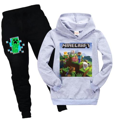 Minecraft Print Girls Boys Cotton Hoodie With Pocket Sweatpants Suit