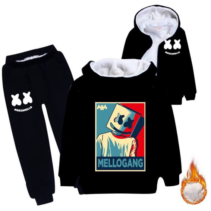 Dj Marshmello Mellogang Girls Boys Fleece Lined Hoodie Sweatpants Suit