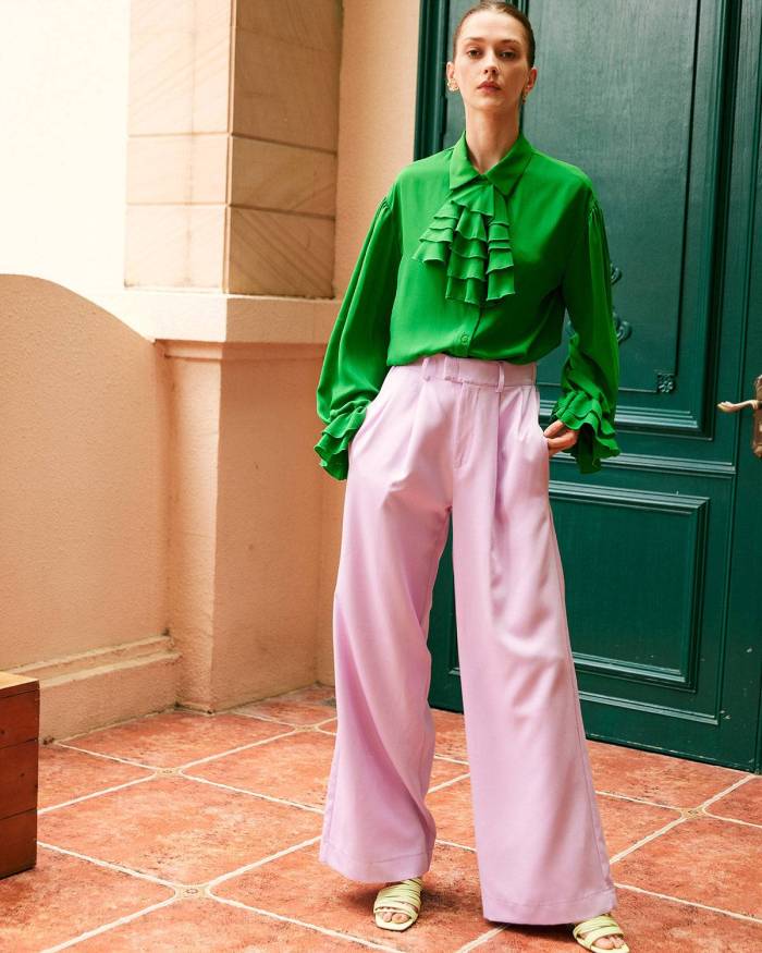The Solid Color Ruched Straight Pants