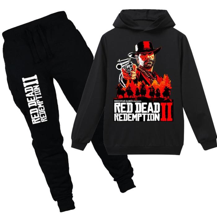 Red Dead Redemption 2 Print Boys Girls Cotton Hoodie N Sweatpants Suit