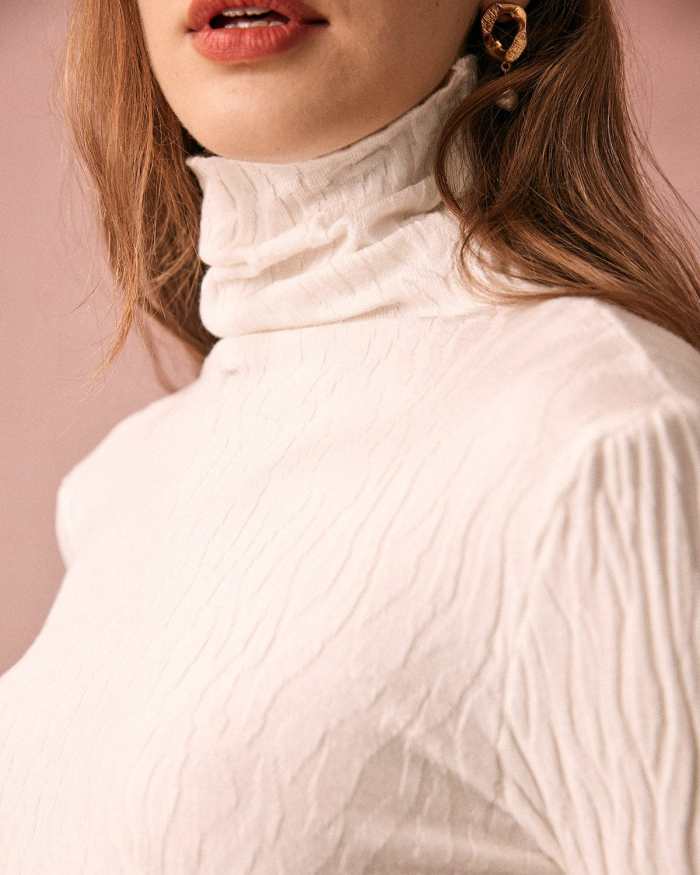 The White Turtleneck Wave Textured Knit Top