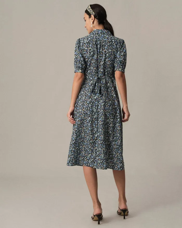 The V Neck Floral Retro Midi Dress