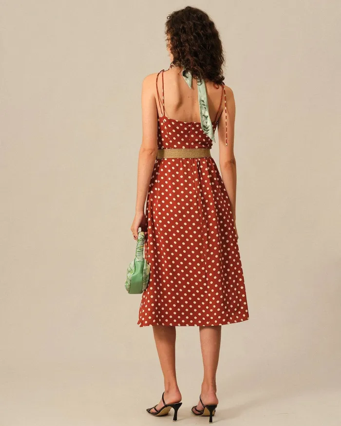 The Polka Dot Tie Straps Midi Dress