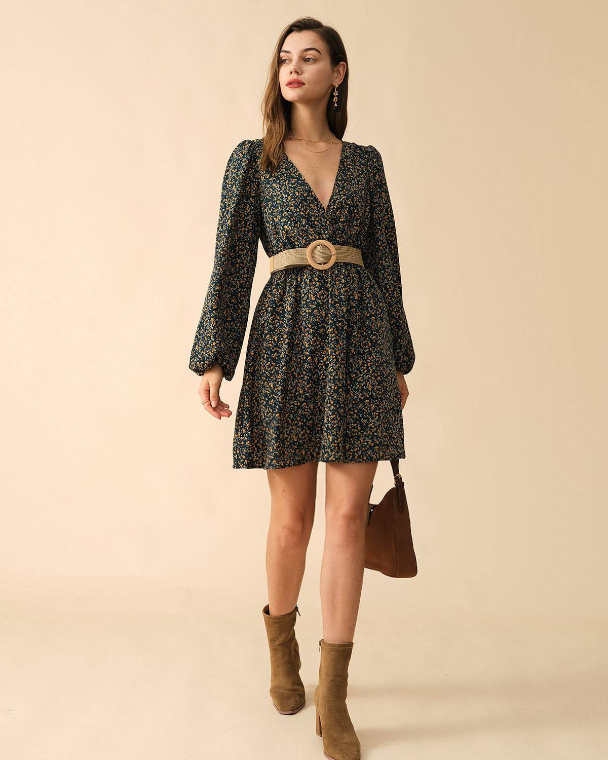 Myosotis Elastic Waist Short Sleeve Denim Mini Dress