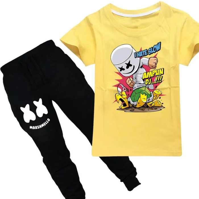 Dj Marshmello I Hate Slow Print Girls Boys T Shirt N Black Pants Suit