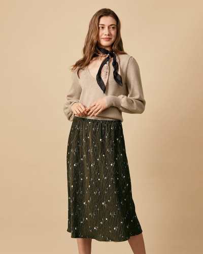 The High Waisted Floral Corduroy A-Line Skirt