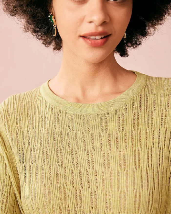 The Solid Round Neck Textured Knit Top