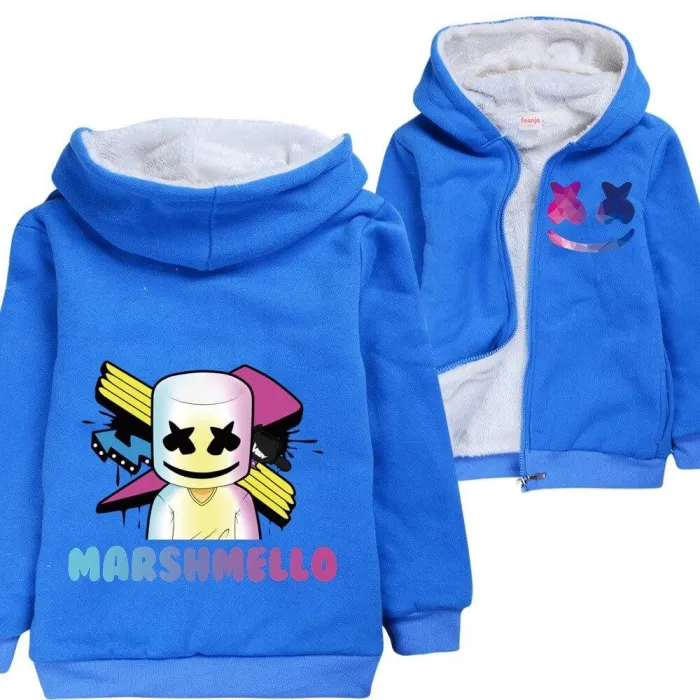 Arrow Dj Marshmello Print Boys Blue Zip Up Fleece Lined Winter Hoodie