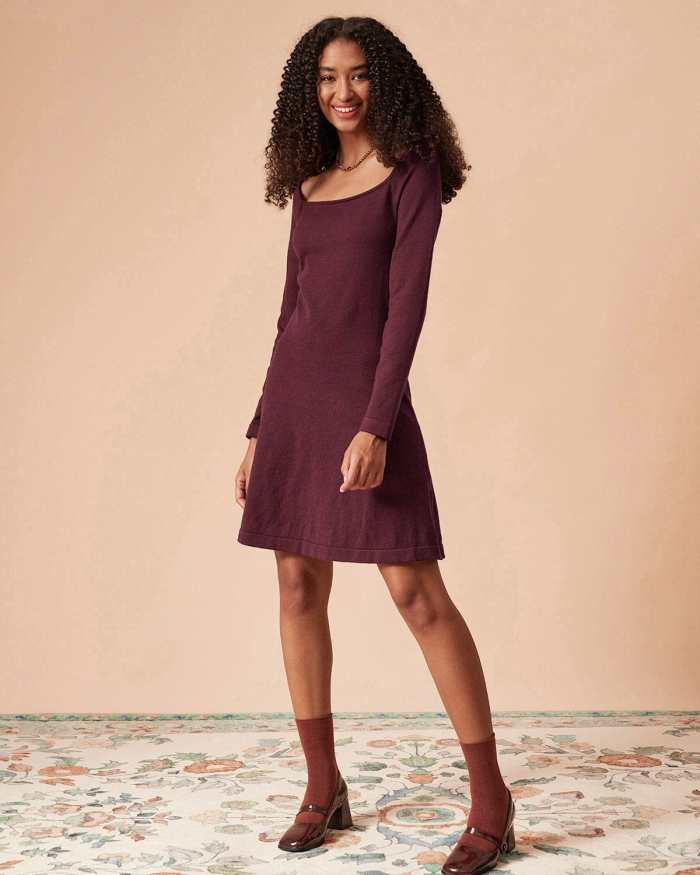 The Red Square Neck Long Sleeve Sweater Dress