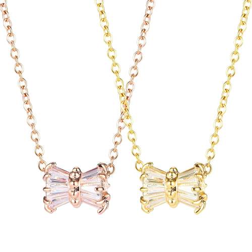 Butterfly Bowknot Cz Shiny Unique Clavicle Chain Stainless Steel   Fashion