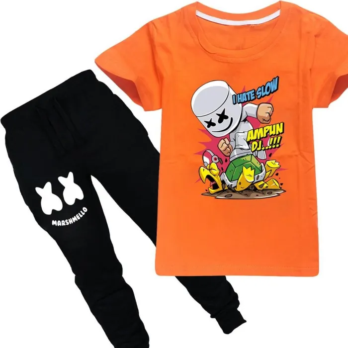 Dj Marshmello I Hate Slow Print Girls Boys T Shirt N Black Pants Suit