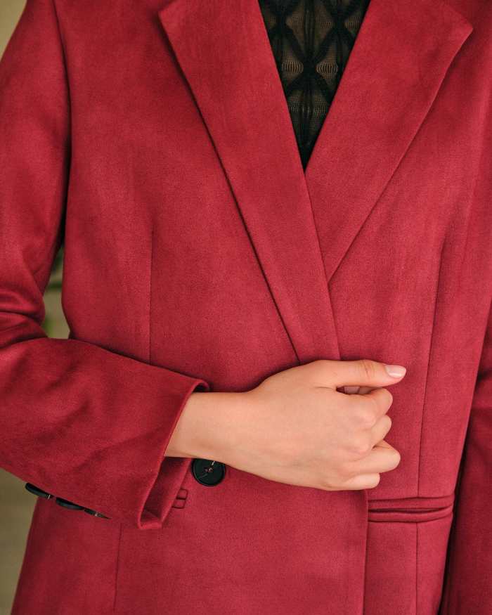 The Collared Solid Single Button Suede Blazer