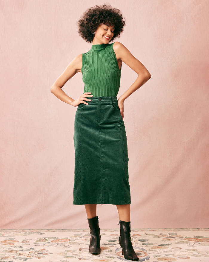 The Green Mock Neck Ribbed Tank Top