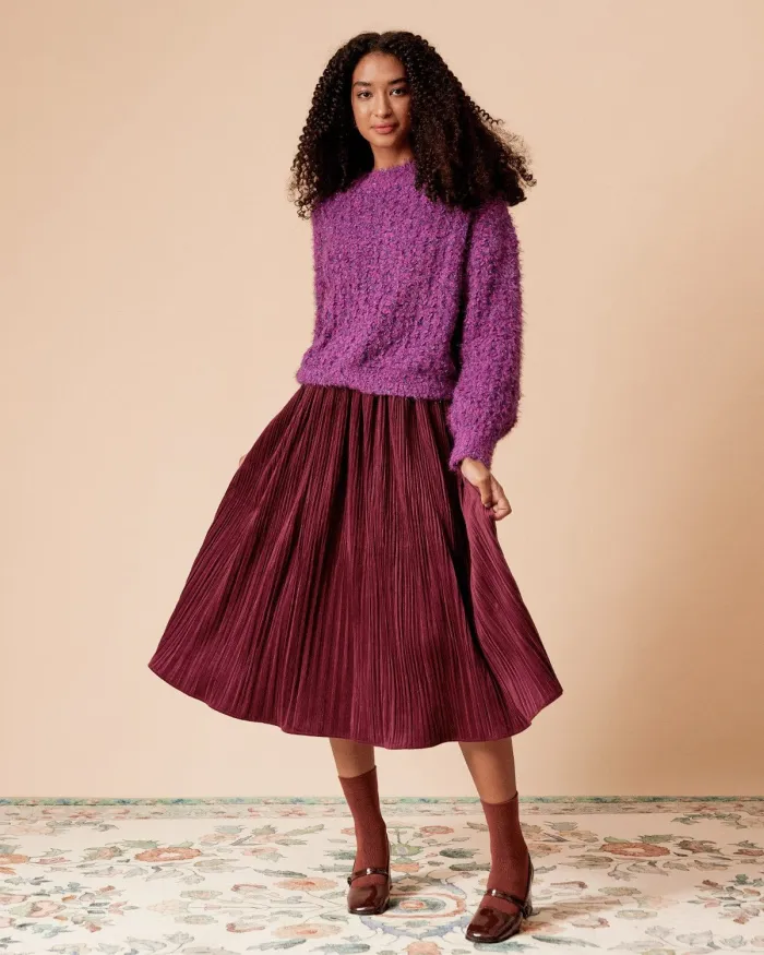 The Purple Round Neck Lantern Sleeve Textured Sweater