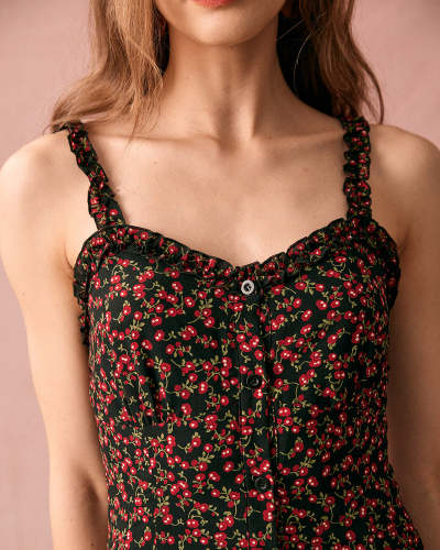 The Floral Frill Trim Sling Midi Dress