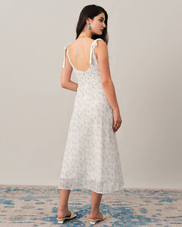 The Jacquard Tie Strap Backless Maxi Dress