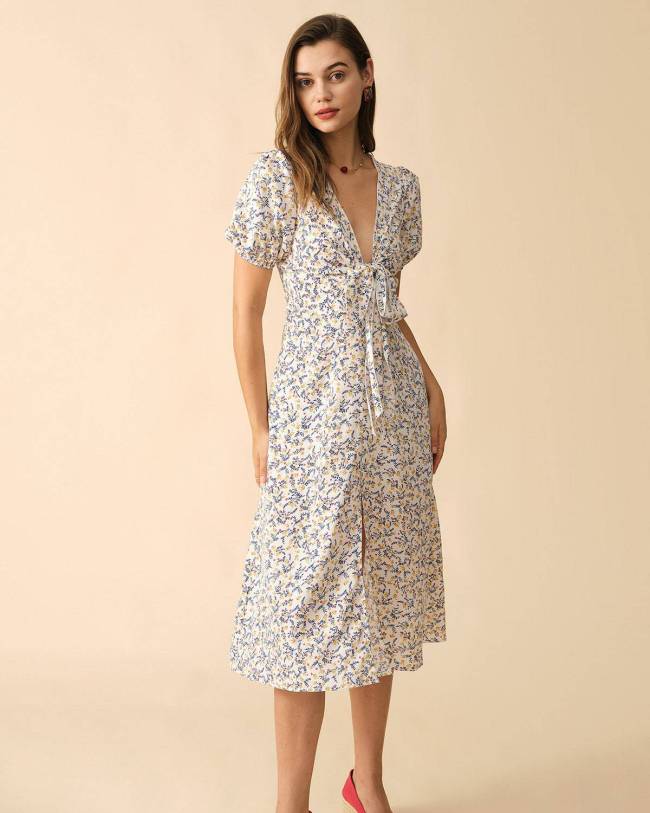 The Tie Front Floral Midi Dress