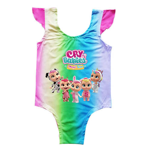 Girls Magic Tears Cry Babies Print Rainbow Print One Piece Swimsuit