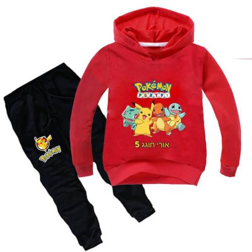 Pokemon Family Pikachu Print Girls Boys Cotton Hoodie Sweatpants Suit