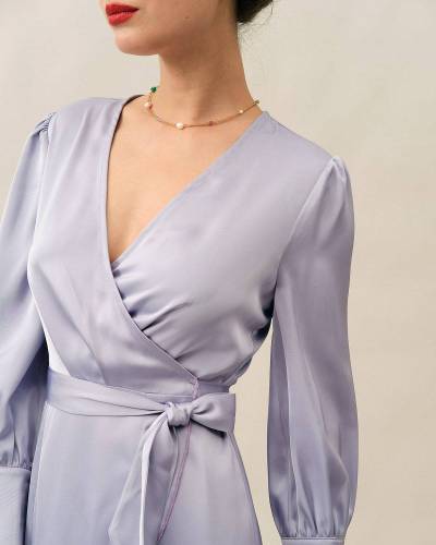 The Ruffle Satin Wrap Maxi Dress