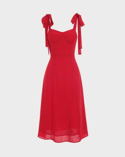 The Red Tie Strap Midi Dress