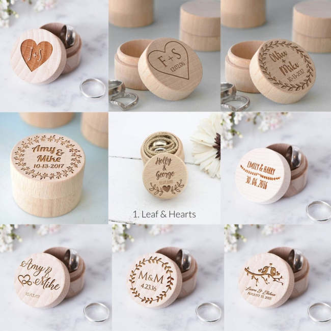 Wooden Ring Box Custom Name Date Jewellery Gift Box