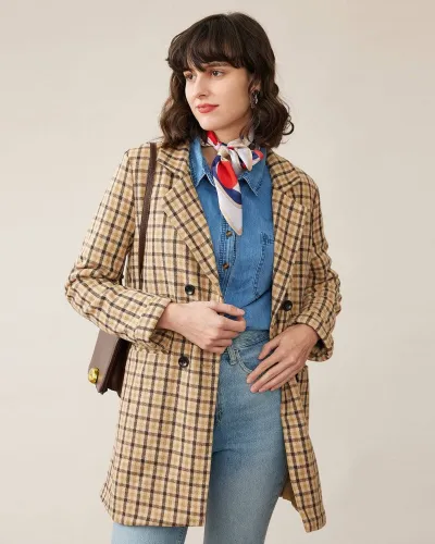 The Color Contrast Plaid Longline Blazer
