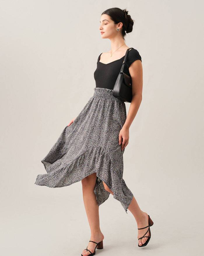 The Floral Ruffle Elastic Waist Skirt