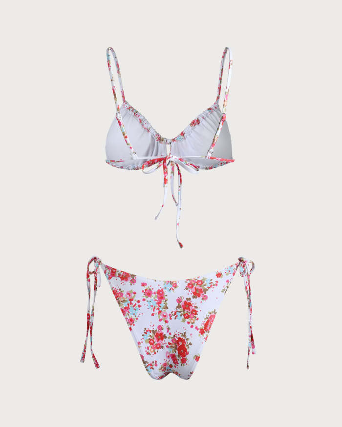 The Pink V Neck Floral Tie Bikini Set
