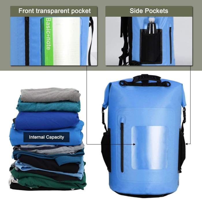 Waterproof Dry Backpack Roll Top Dry Bag With Zipper Pocket