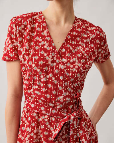 The Red V Neck Wrap Midi Dress