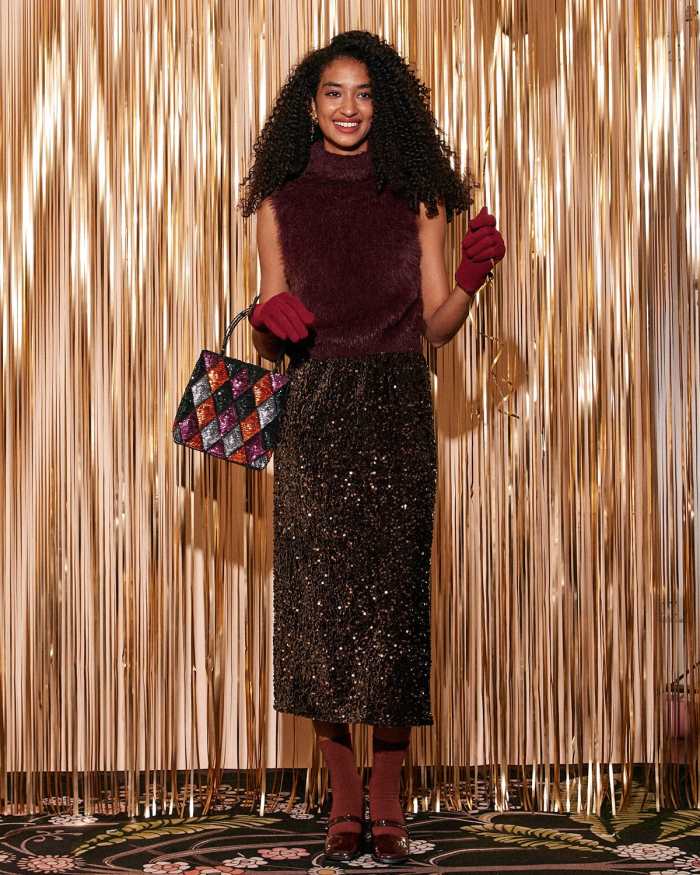 The Solid High Waisted Slit Sequin Midi Skirt