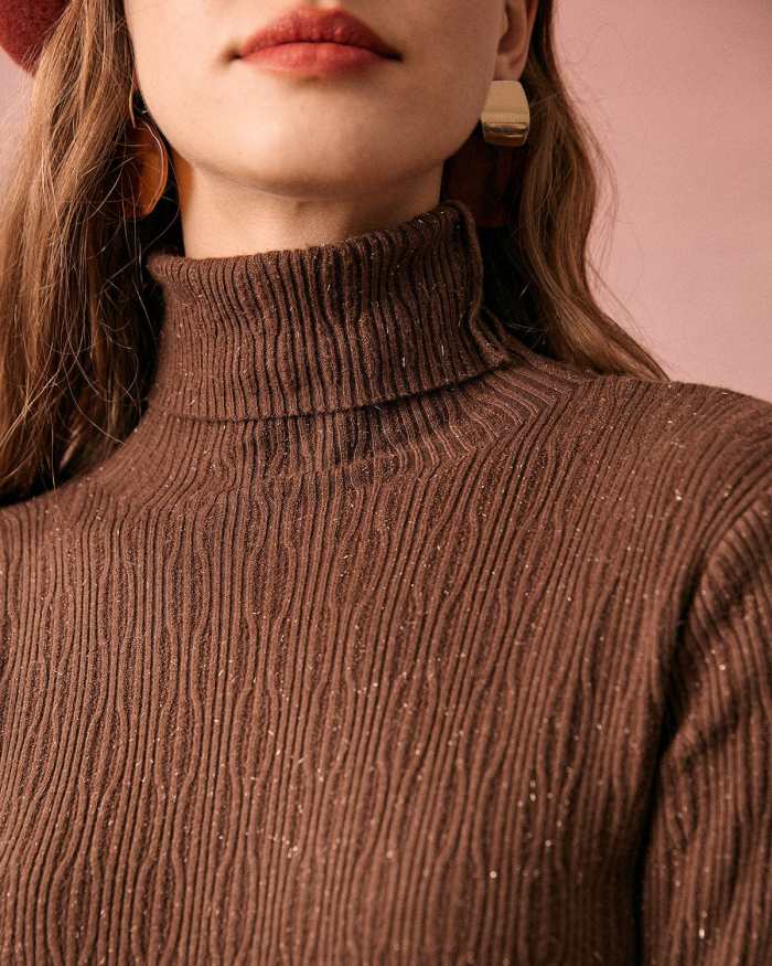 The Solid Textured Turtleneck Knit Top