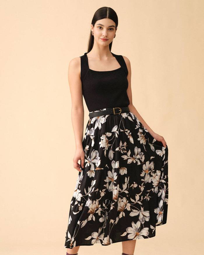The High Waisted Zipper Floral Skirt