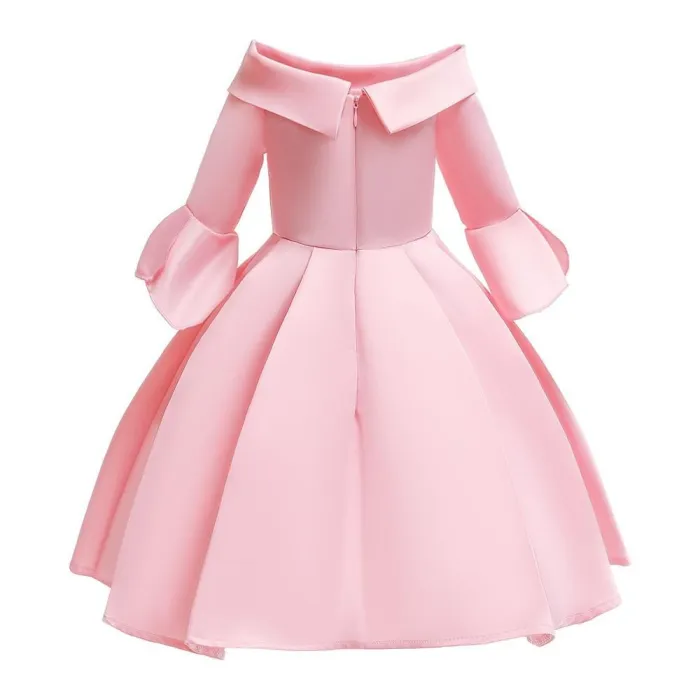 Pink Half Sleeve Princess Flower Girl Applique Skater Party Gown Dress